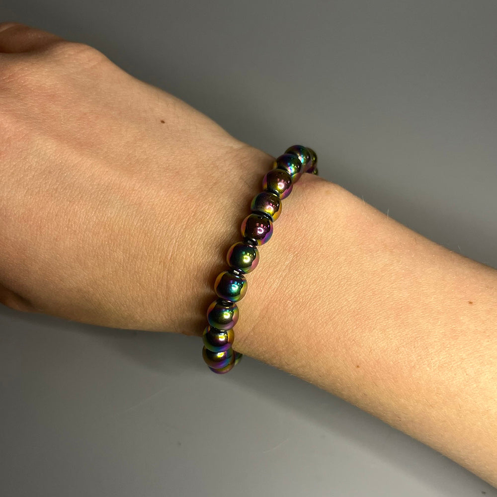 Crystal Bead Bracelet - Aura Hematite