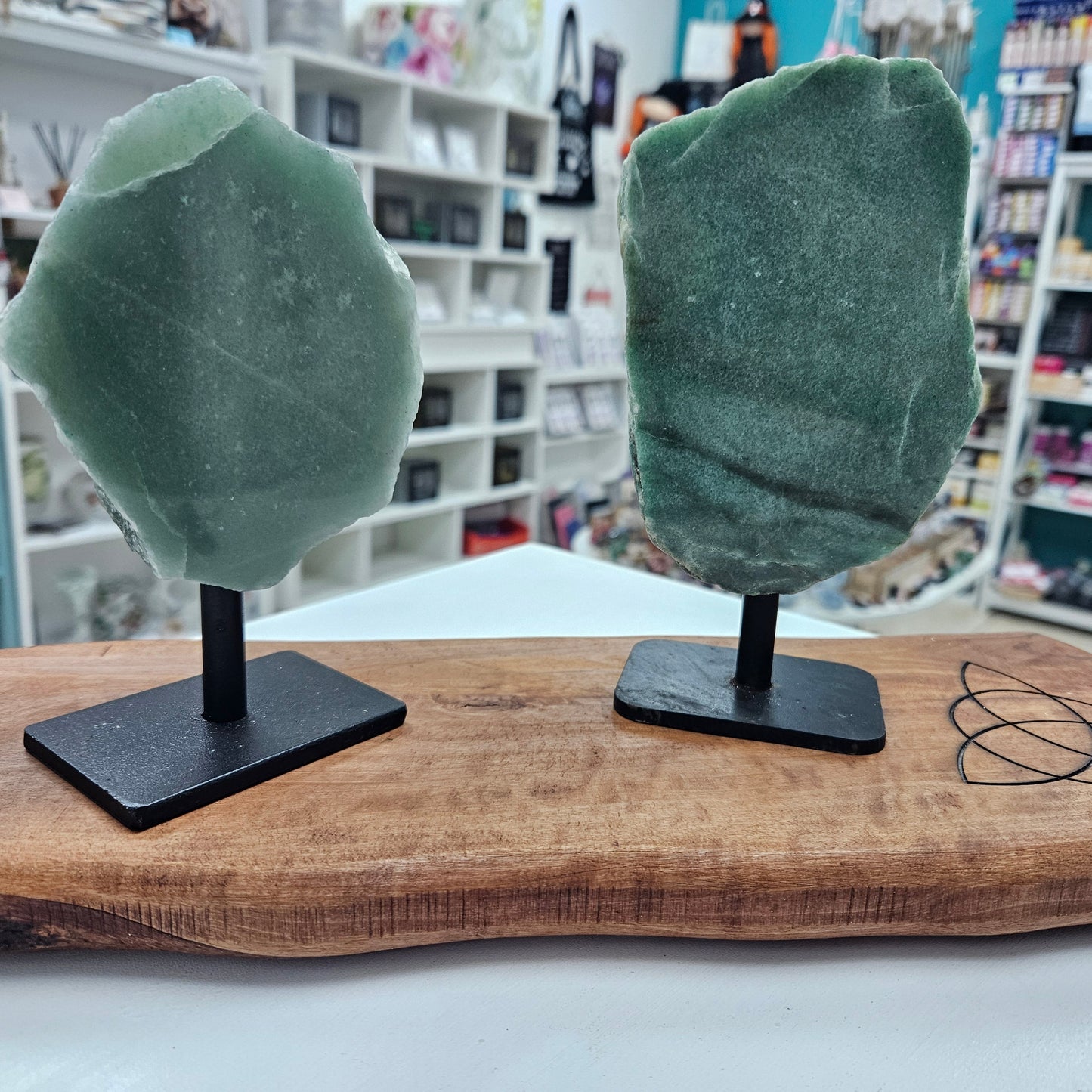 Crystals - Half Polished Green Aventurine on stand