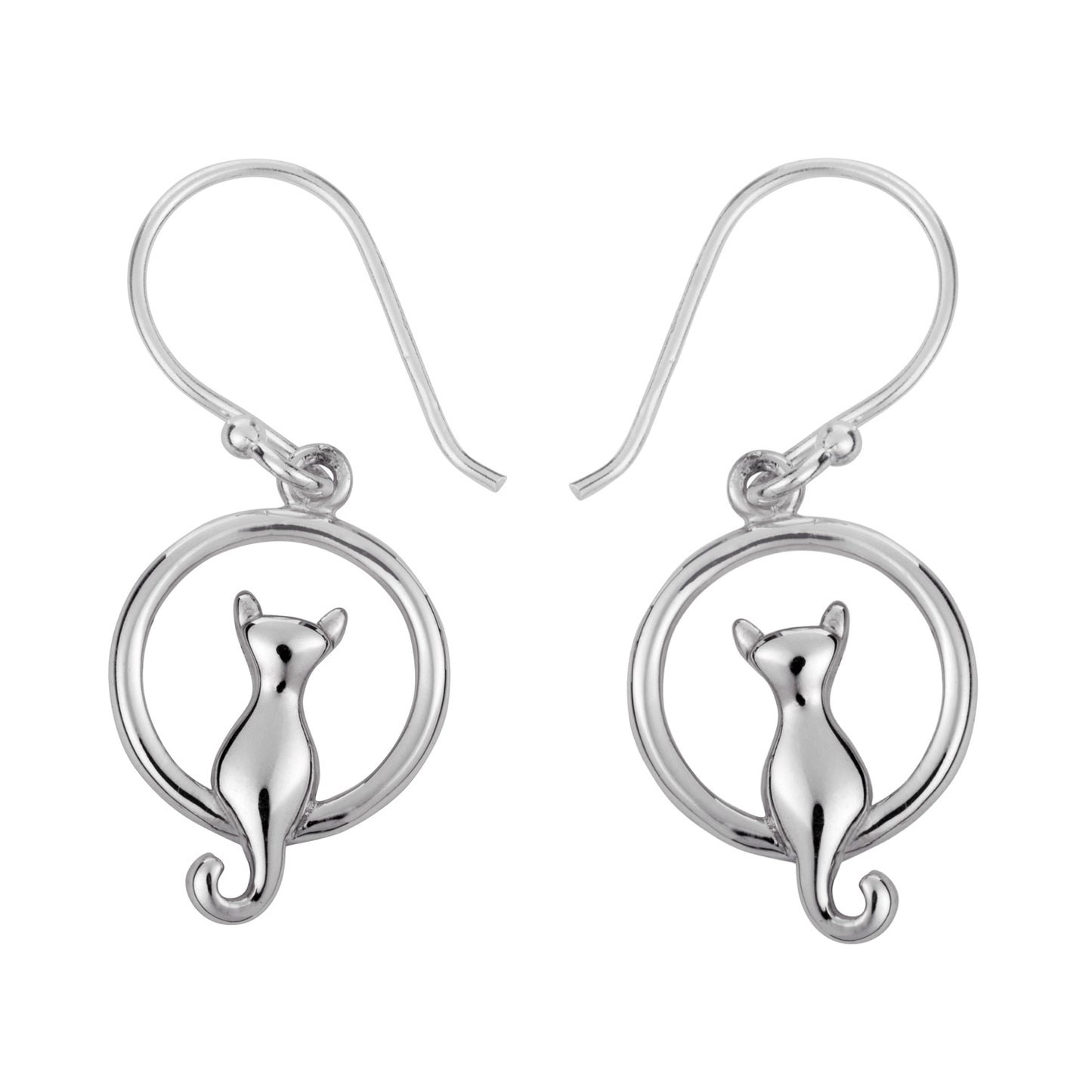 Silver Earrings - Cat in the Moon