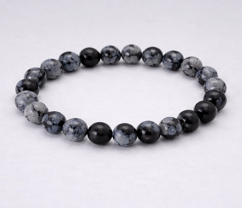 Crystal Bead Bracelet - Snowflake Obsidian