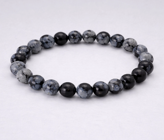 Crystal Bead Bracelet - Snowflake Obsidian