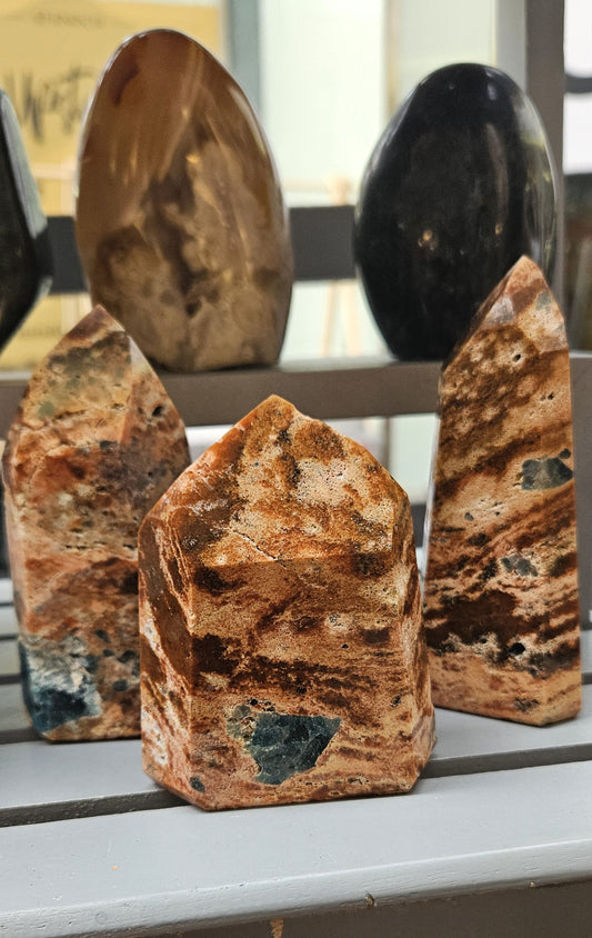 Crystal Tower - Orange Calcite with Blue Apatite