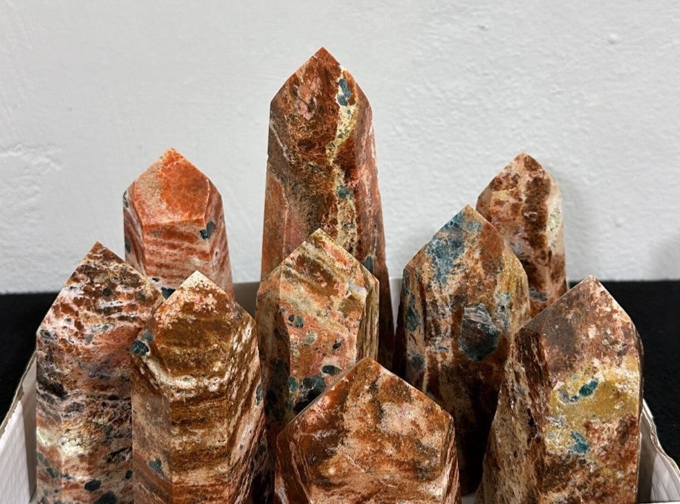 Crystal Tower - Orange Calcite with Blue Apatite