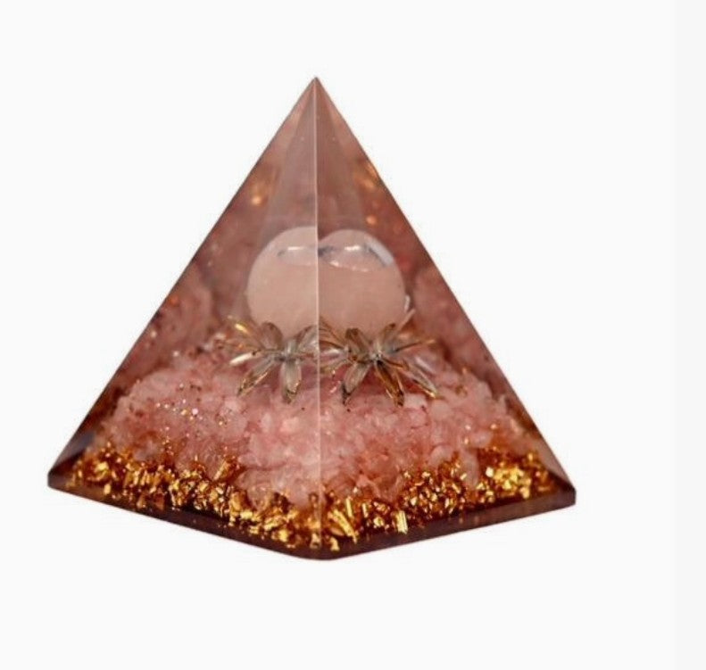 Orgone Pyramid - Rose Quartz & Lotus Flower