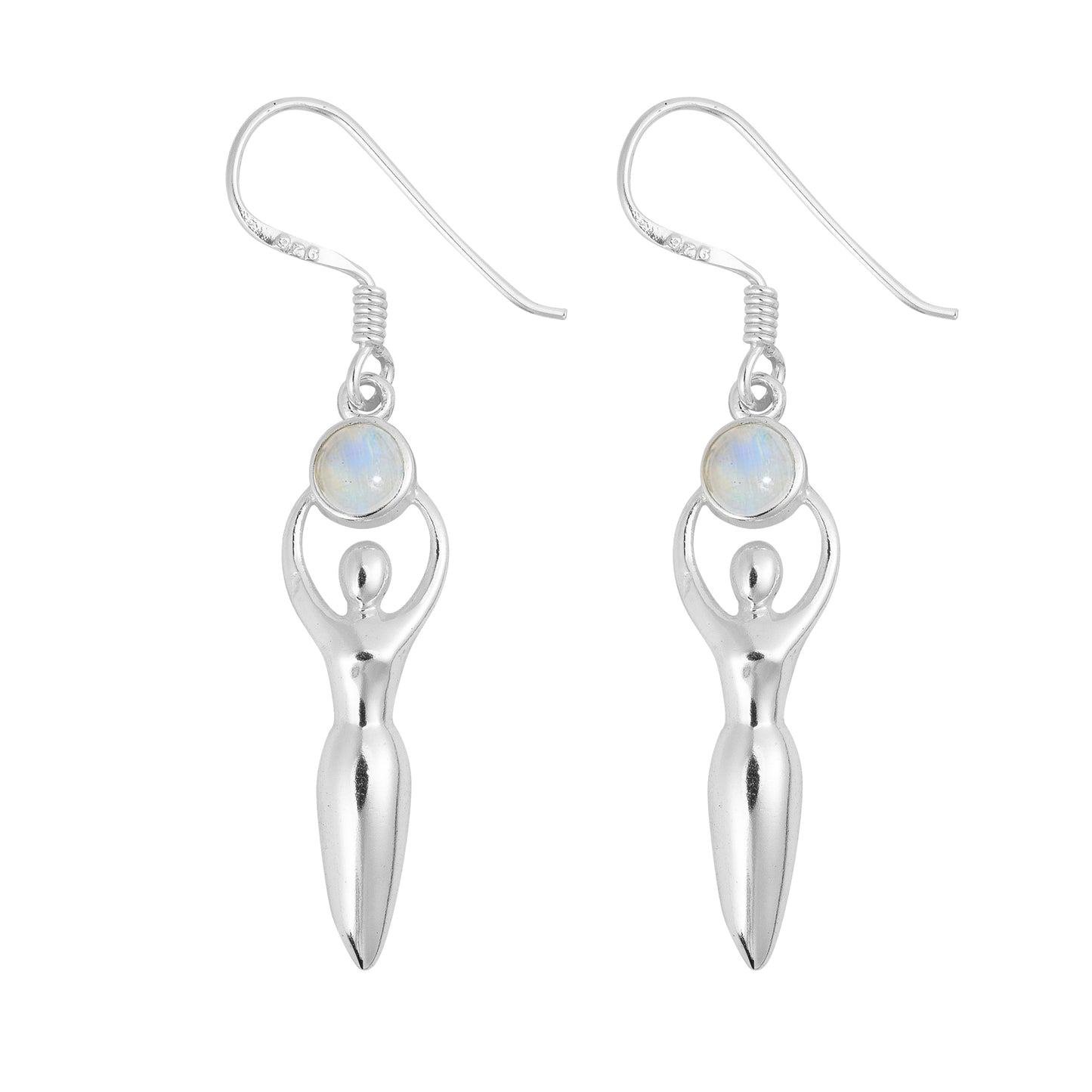 Silver Earrings - Rainbow Moonstone Goddess