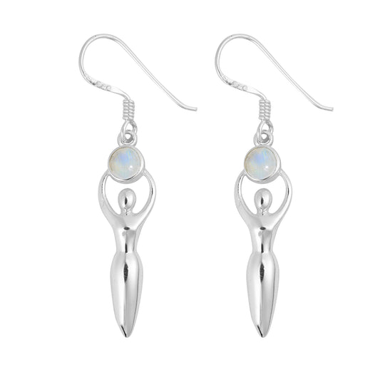 Silver Earrings - Rainbow Moonstone Goddess