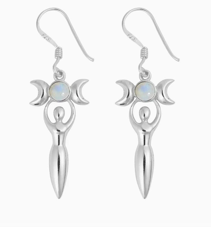 Silver Earrings - Rainbow Moonstone Goddess