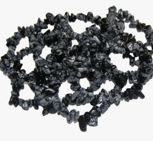 Crystal Chip Bracelet - Snowflake Obsidian