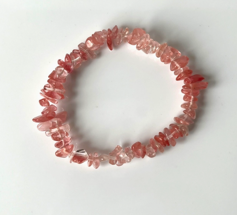 Crystal Chip Bracelet - Strawberry Quartz