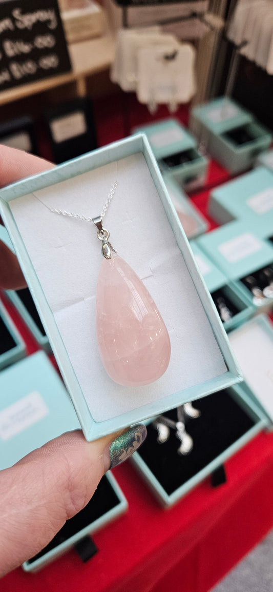 Crystal Pendant - Rose Quartz Teardrop (Boxed)