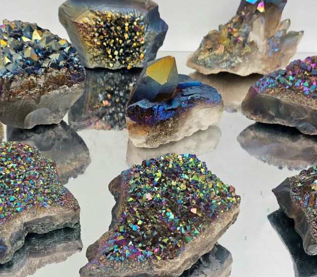 Titanium Aura Quartz Clusters